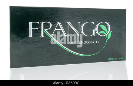 Winneconne, WI - 30 December 2018: A package  of Frango mint chocolates on an isolated background. Stock Photo