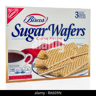 Winneconne, WI - 30 December 2018: A package of Nabisco Biscos sugar wafers on an isolated background. Stock Photo