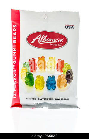 Winneconne, WI - 30 December 2018: A package of Albanese gummi bears on an isolated background. Stock Photo