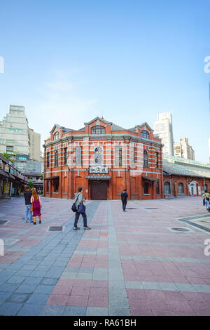 Taipei, Taiwan - November 21, 2018: The Red Chamber Theater or well known in named 'The Red House' in Ximending of Taipei, is in Ximending, Wanhua Dis Stock Photo