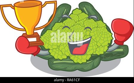 Boxing winner roman cauliflower isolated on the mascot Stock Vector