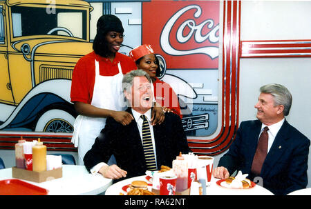 Photograph of President William Jefferson Clinton and Georgia Governor Zell Miller Eating at The Varsity Diner in Atlanta, Georgia Stock Photo