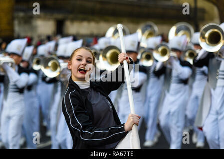 America's The Pride of Bixby High School Marching Band, from Oklahoma, USA, at London's New Year's Day Parade, UK Stock Photo