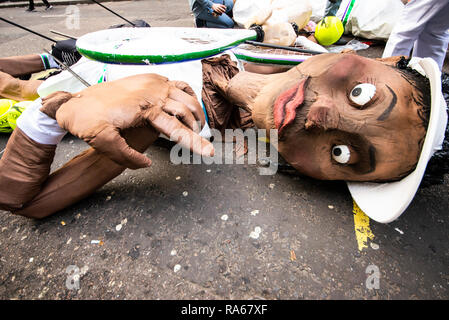 Tennis player effigy at London's New Year's Day Parade, UK. London Borough of Merton welcomes the world, Wimbledon theme figures Stock Photo