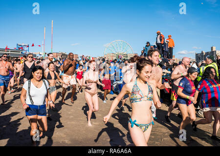 New York City, NY, USA - January 1, 2019: Polar Bear Plunge, Coney Island, Brooklyn. Credit: Valery Rizzo/Alamy Live News Stock Photo