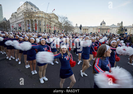 London, UK. 1st Jan, 2019. Members of the Varsity Spirit All-American Cheerleaders participating in London's the annual New Years Day Parade. Credit: Kevin J. Frost/Alamy Live News Stock Photo