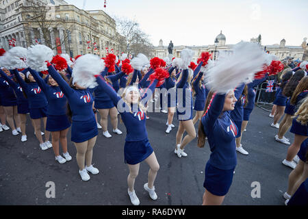 London, UK. 1st Jan, 2019. Members of the Varsity Spirit All-American Cheerleaders participating in London's the annual New Years Day Parade. Credit: Kevin J. Frost/Alamy Live News Stock Photo