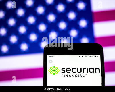 Kiev, Ukraine. 2nd Jan, 2019. Securian Financial, Financial services company logo seen displayed on a smart phone. Credit: Igor Golovniov/SOPA Images/ZUMA Wire/Alamy Live News Stock Photo