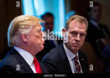 Patrick Shanahan, acting U.S. secretary of defense, listens as U.S. President Donald Trump speaks during a cabinet meeting in the Cabinet Room of the White House, on Wednesday, Jan. 2, 2019 in Washington, DC Credit: Al Drago/Pool via CNP /MediaPunch