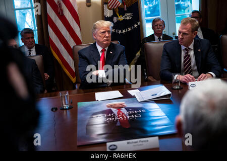 U.S. President Donald Trump listens beside Patrick Shanahan, acting U.S. secretary of defense, right, during a cabinet meeting in the Cabinet Room of the White House, on Wednesday, Jan. 2, 2019 in Washington, D.C.  Credit: Al Drago / Pool via CNP | usage worldwide