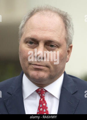 Washington, DC, USA. 2nd Jan, 2019. Incoming United States House Minority Whip Steve Scalise (Republican of Louisiana) listens as incoming US House Minority Leader Kevin McCarthy (Republican of California) speaks to reporters at the White House after meeting with US President Donald J. Trump on border security and reopening the federal government at the White House in Washington, DC on Wednesday, January 2, 2018 Credit: ZUMA Press, Inc./Alamy Live News Stock Photo