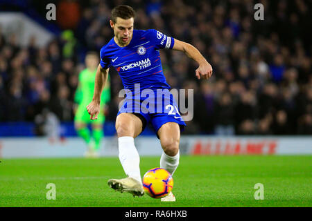 London, UK. 02nd Jan, 2019. Cesar Azpilicueta of Chelsea in action. Premier League match, Chelsea v Southampton at Stamford Bridge in London on Wednesday 2nd January 2019. this image may only be used for Editorial purposes. Editorial use only, license required for commercial use. No use in betting, games or a single club/league/player publications. pic by Steffan Bowen/ Credit: Andrew Orchard sports photography/Alamy Live News Stock Photo