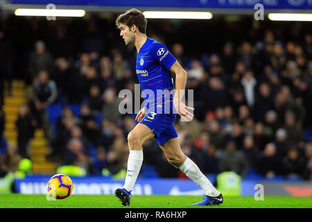 London, UK. 02nd Jan, 2019. Marcus Alonso of Chelsea in action. Premier League match, Chelsea v Southampton at Stamford Bridge in London on Wednesday 2nd January 2019. this image may only be used for Editorial purposes. Editorial use only, license required for commercial use. No use in betting, games or a single club/league/player publications. pic by Steffan Bowen/ Credit: Andrew Orchard sports photography/Alamy Live News Stock Photo
