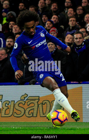 London, UK. 02nd Jan, 2019. Willian of Chelsea in action. Premier League match, Chelsea v Southampton at Stamford Bridge in London on Wednesday 2nd January 2019. this image may only be used for Editorial purposes. Editorial use only, license required for commercial use. No use in betting, games or a single club/league/player publications. pic by Steffan Bowen/ Credit: Andrew Orchard sports photography/Alamy Live News Stock Photo