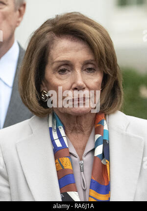Washington, DC, USA. 2nd Jan, 2019. Incoming Speaker of the United States House of Representatives Nancy Pelosi (Democrat of California) meets reporters at the White House after meeting with US President Donald J. Trump on border security and reopening the federal government at the White House in Washington, DC on Wednesday, January 2, 2018 Credit: ZUMA Press, Inc./Alamy Live News Stock Photo