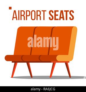 Airport Seats Vector. Hall Departure. Public Terminal Concept. Waiting Area. Isolated Flat Cartoon Illustration Stock Vector