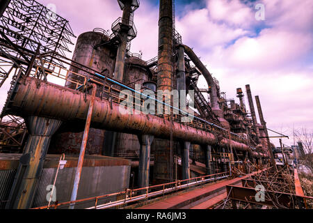 Bethlehem Steel factory grounds and buildings in ruins, which closed since 1998 is a piece of industrial history Stock Photo