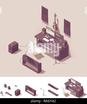 Vector isometric home recording studio equipment Stock Vector