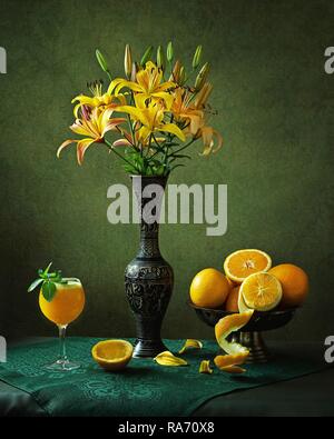 Still life with bouquet of oranges lily Stock Photo - Alamy