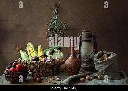 Still life with harvest of vegetables Stock Photo