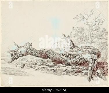 Jean-Antoine Constantin, French (1756-1844), An Ancient Tree Fallen Beside a Stream, c. 1814, pen and black and gray reimagined Stock Photo