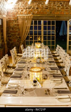 Table, Restaurant, Elegant Desert Lodge, Sesriem, Namibia Stock Photo