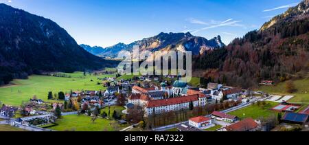 Aerial view, Benedictine abbey Ettal monastery, Ettal, Oberammergau, region Garmisch-Partenkirchen, Upper Bavaria, Bavaria Stock Photo