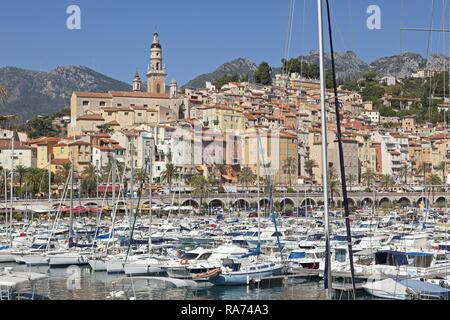 Old town and marina, Menton, French Riviera, Provence-Alpes-Côte d'Azur, France Stock Photo
