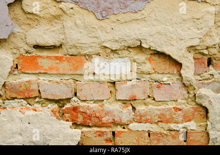 Empty Old Brick Wall Texture. Painted Distressed Wall Surface. Grungy Wide Brickwall. Grunge Red Stonewall Background. Abstract Web Banner. Copy Space Stock Photo