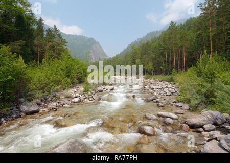 Stream through Sayan Mountains, Arshan, Tunkinsky District, Republic of Buryatia, Siberia, Russian Federation, Eurasia Stock Photo