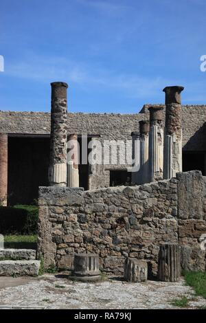 Ruins on Via della Fortuna street, Pompeii, Campania, Italy, Europe Stock Photo