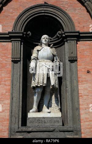 Statue of Alfonso di Aragona on Palazzo Reale, the royal palace, palace of the viceroys on Piazza del Plebescito square, Naples Stock Photo