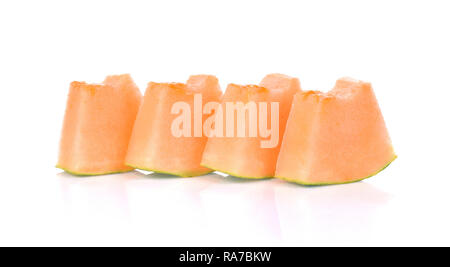 Cantaloupe melon slices on white background Stock Photo