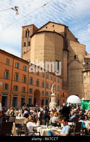 Outdoor cafe in a piazza in Bologna Italy. Stock Photo
