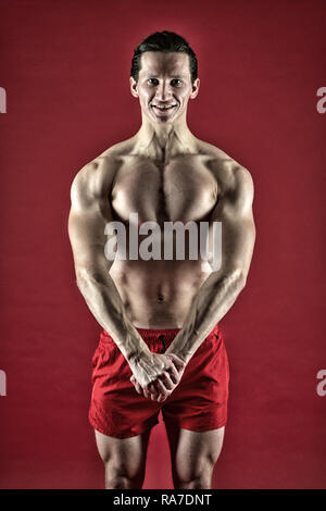Attractive guy muscular chest. Proud of excellent shape. Man muscular  athlete stand confidently. Healthy and strong. Muscular bodybuilder  concept. Improve yourself. Macho handsome with muscular torso Stock Photo -  Alamy