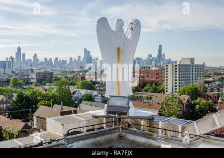 Statues on the roof of St. Mary of the Angels church Stock Photo