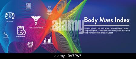 BMI / Body Mass Index Icons with scale, indicator, and calculator Stock Vector