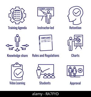Compliance Instruction & Testing Icons with Instructor teaching Worker Students Stock Vector