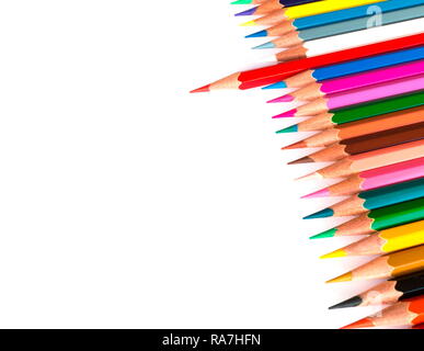 Colored pencils on white background, and space for text or image Stock Photo
