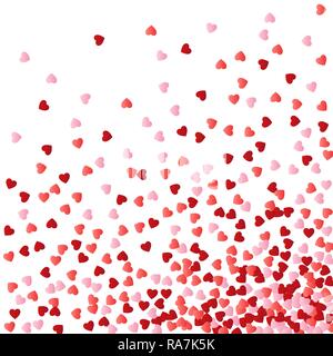 Background with red and pink falling hearts. Valentines day decoration elements. Vector illustration Stock Vector