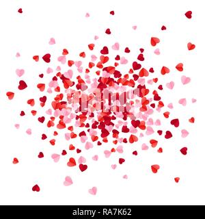 Red pink and rose scatter paper hearts confetti. Vector illustration isolated on white background Stock Vector