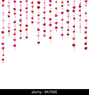 Vertical colorful heart garlands. Valentines Day romantic background. Wrapping paper background. Vector illustration Stock Vector