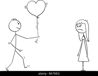 Stick Character Cartoon Of Loving Man Or Boy Giving Balloon Heart