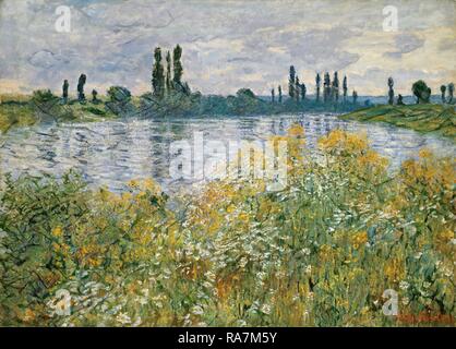 Claude Monet, Banks of the Seine, Vétheuil, French, 1840-1926, 1880, oil on canvas. Reimagined by Gibon. Classic art reimagined Stock Photo