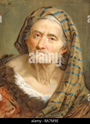 Giuseppe Nogari, An Elderly Woman in a Striped Shawl, Italian, 1699-1763, c. 1743, pastel on two attached sheets reimagined Stock Photo