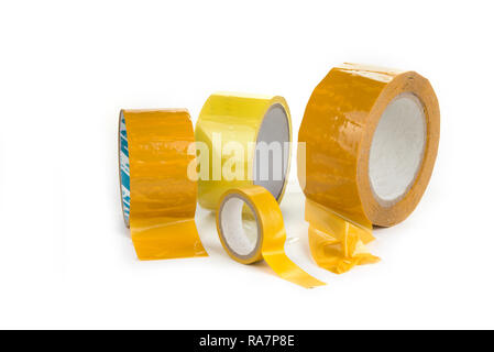 Three rolls of scotch tape on a white Stock Photo