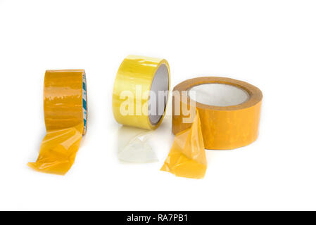 Three rolls of scotch tape on a white Stock Photo