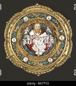 French 15th Century (setting western European late 19th Century), Morse with the Trinity, c. 1400-1410 (Trinity and reimagined Stock Photo