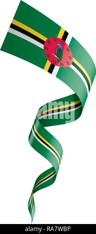 Waving ribbon flag of Dominica on circle frame. Template for ...