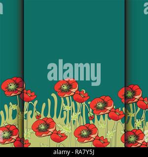 Vector background with red poppies for wedding invitation or flyer Easily editable vector image Stock Vector